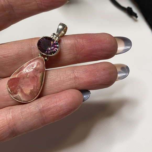 Jewelry - Rhodochrosite and Mystic Topaz Pendant